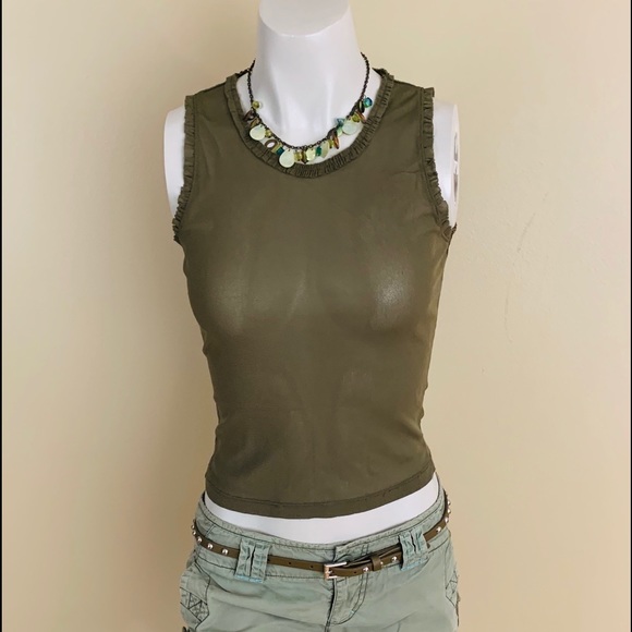2/$20 Kenneth Cole Sheer Olive Green Tank Top - Picture 2 of 13